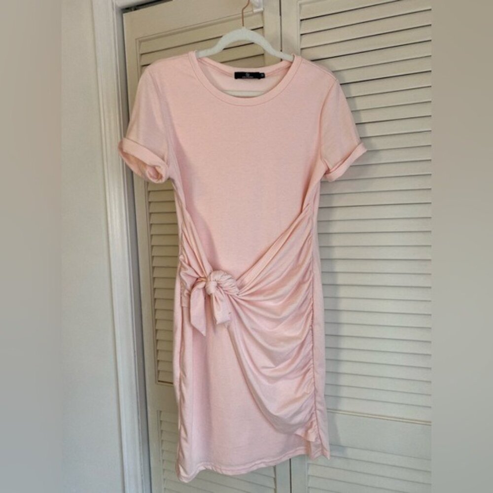 Lillusory Women's Pink Short-Sleeve Ruched Tie-Front Bodycon Dress Size M
